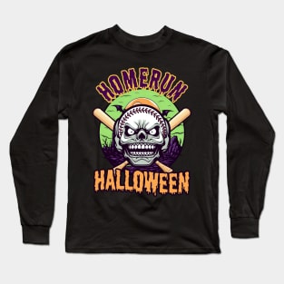 Baseball Halloween Shirt | Homerun Baseball Skull Long Sleeve T-Shirt